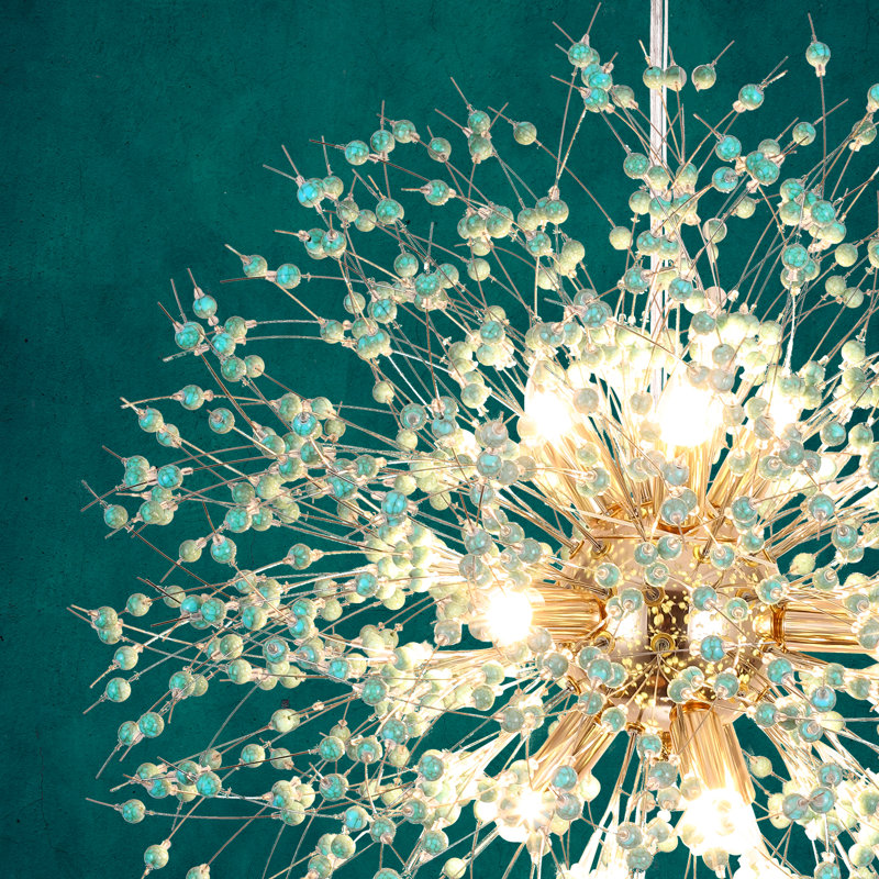 Lustre sphérique spoutnik 9 lumières Lakeyah, Or / turquoise