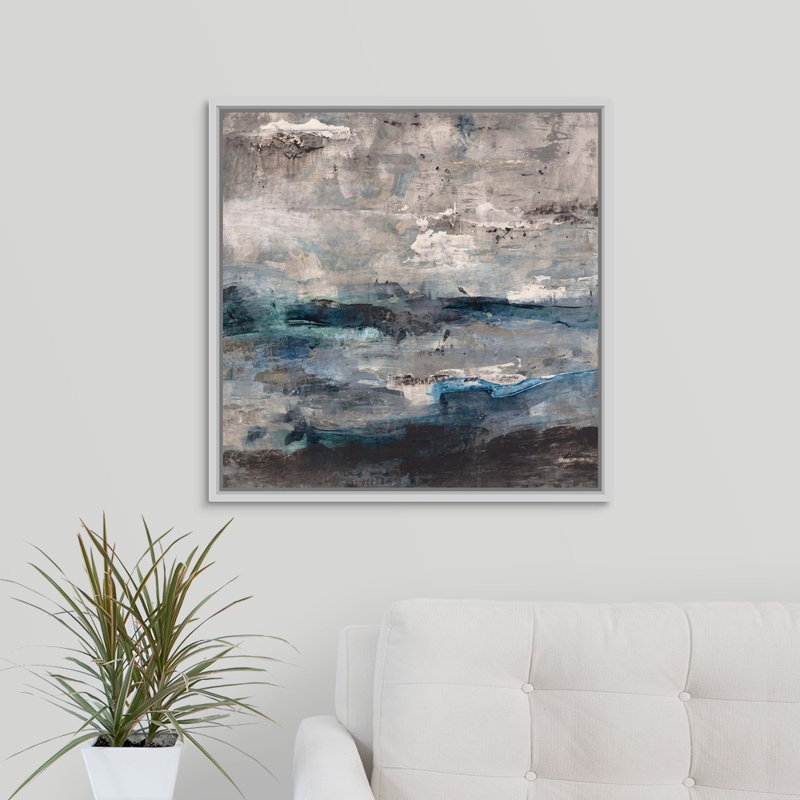 « vibrant vagues », peinture sur toile, H 25,7 po x l 25,7 po x P 1,75 po, Cadre flottant blanc