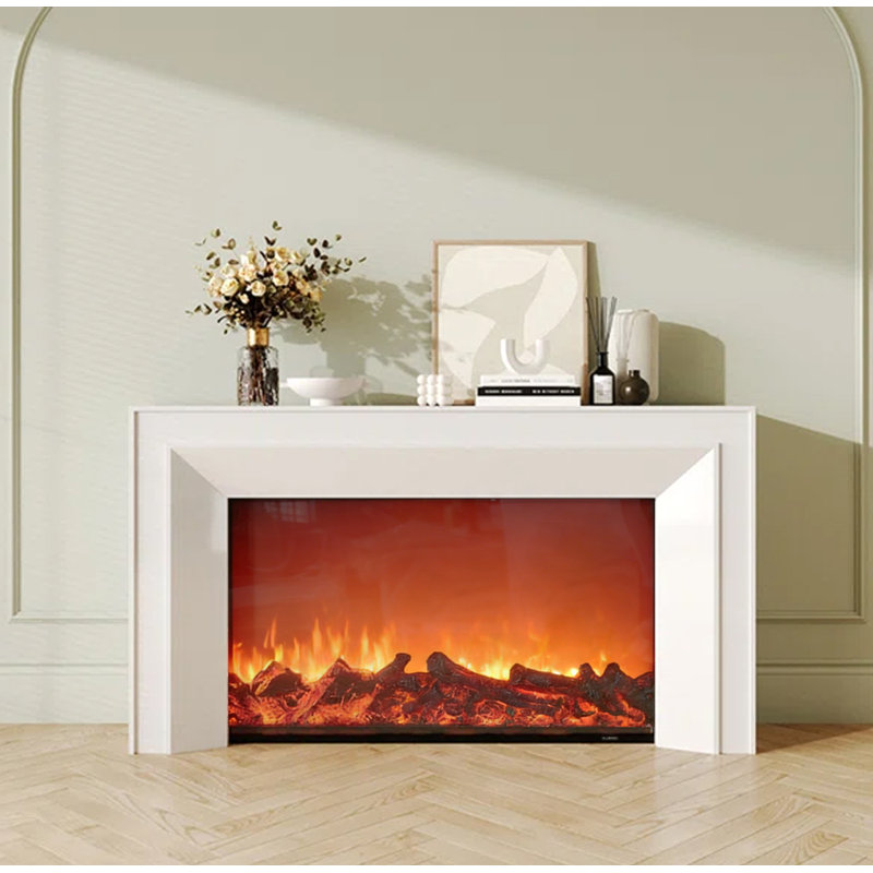 Foyer électrique décoratif français de style crémeux français, H 39,37 po x l 70,87 po x P 12,60 po, Blanc