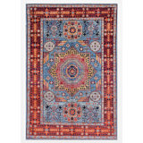Hand Knotted Wool Area Rug in Blue And Red
