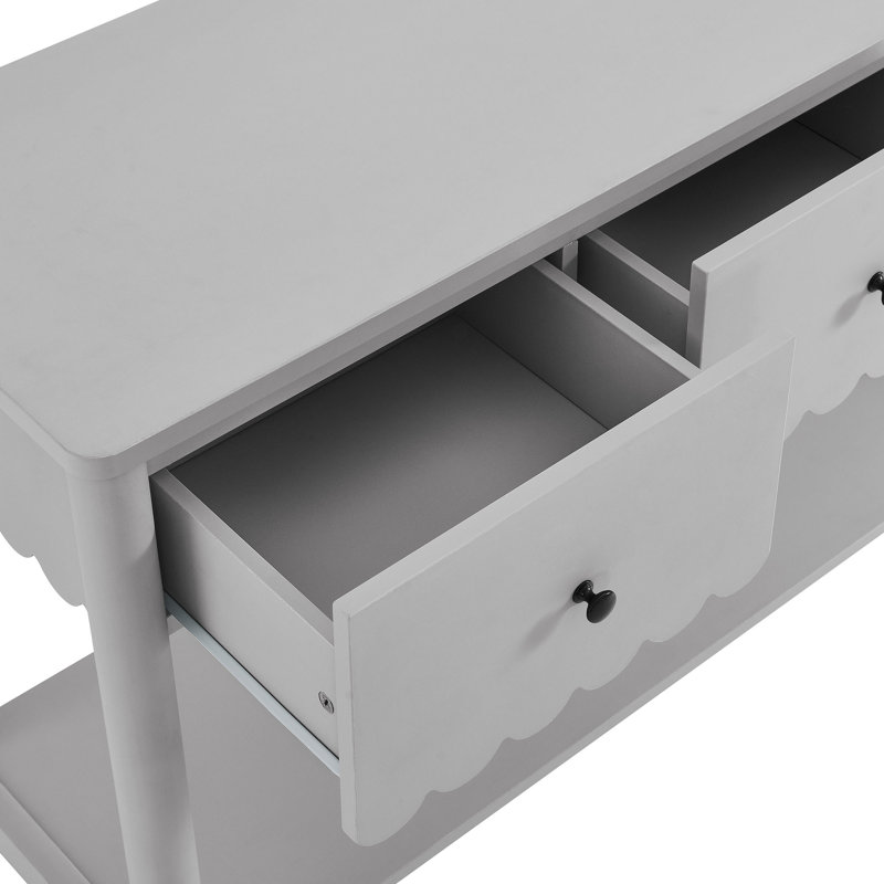 Emmeline 3-Drawer Scalloped Console Table In White, Light Grey