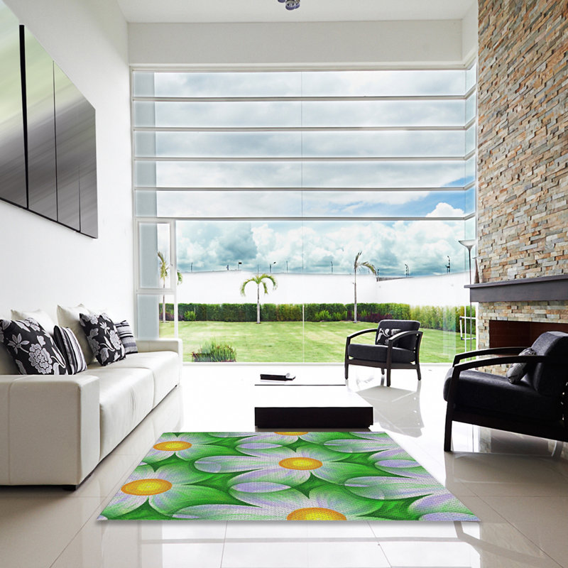 Tapis vert/orange à motifs, Carré 4 pi