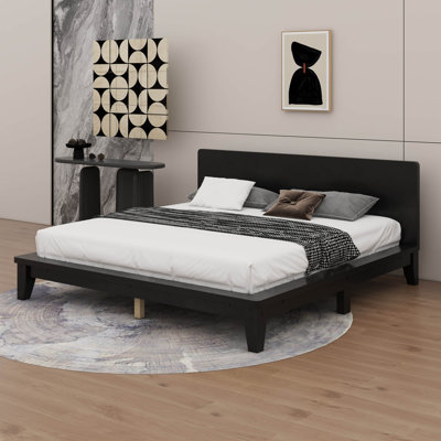 Base de lit plateforme avec tête de lit, support à lattes de bois, lit moderne robuste