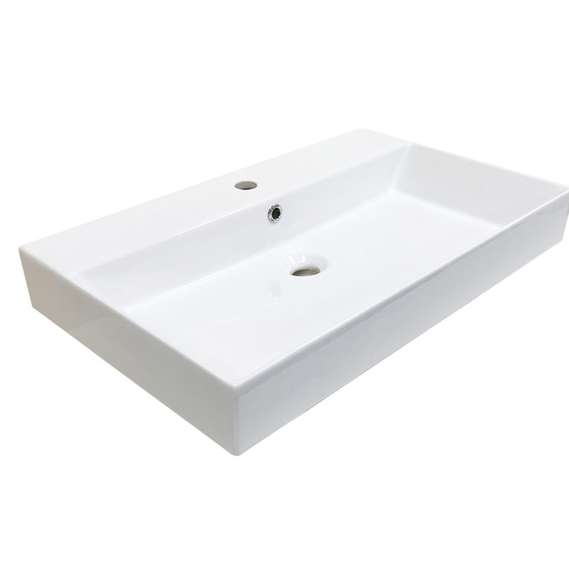 27.6'' L Bathroom Sink, Single Hole, Glossy White