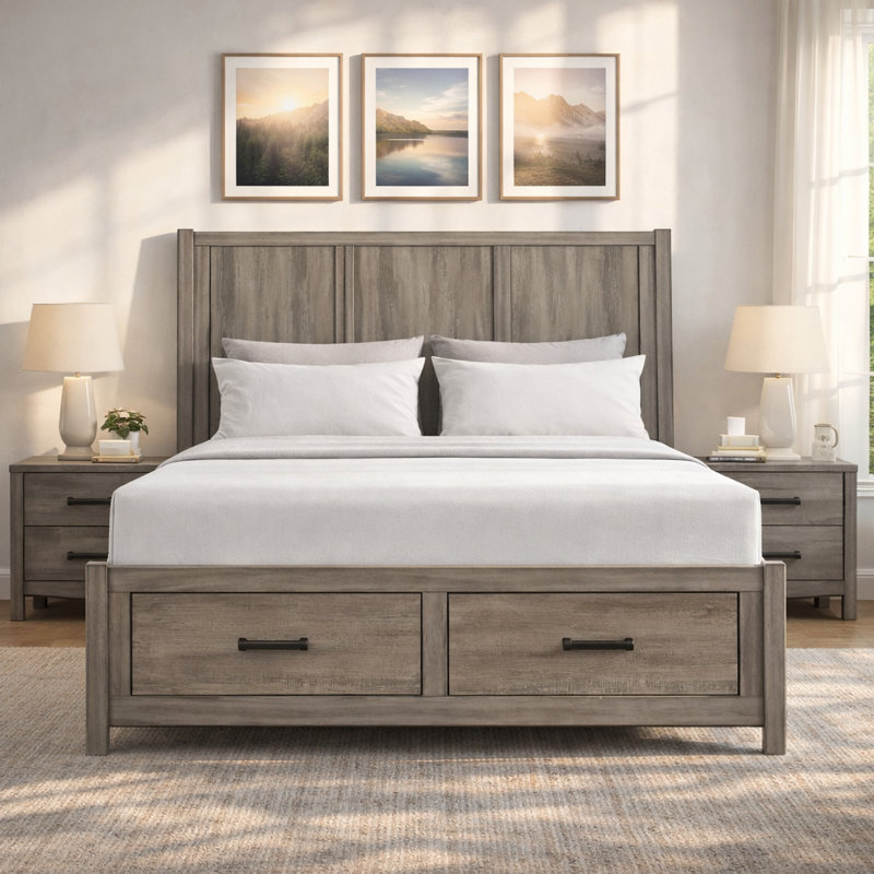 Platform Bed With Footboard Drawer Storage, King
