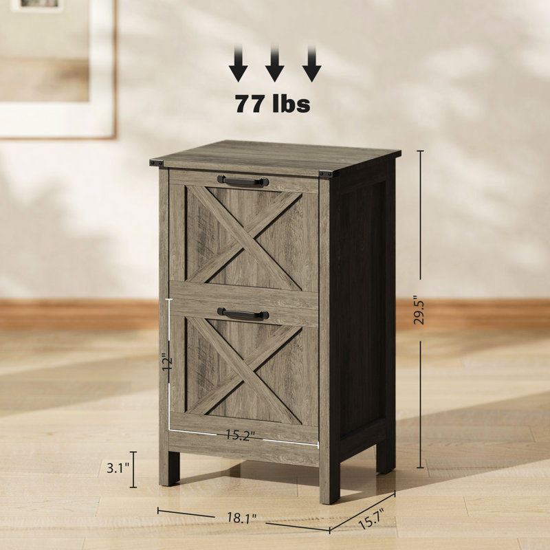 Classeur rustique à 2 tiroirs gris vieilli, fonctionnement silencieux, sécurité de basculement, rangement réglable, option imprimante, tiroirs à ouverture en douceur d'une capacité de 77 lb, appareil, rangement pour format A4 / lettre, support