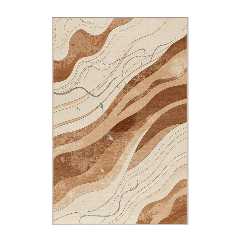 Tapis beige lavable à la machine à motif de cycles d'eau Parlin - Reliure beige, 8 x 10