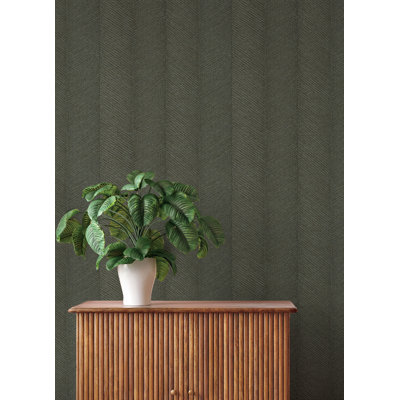 Ione Evergreen Textured Chevron Wallpaper