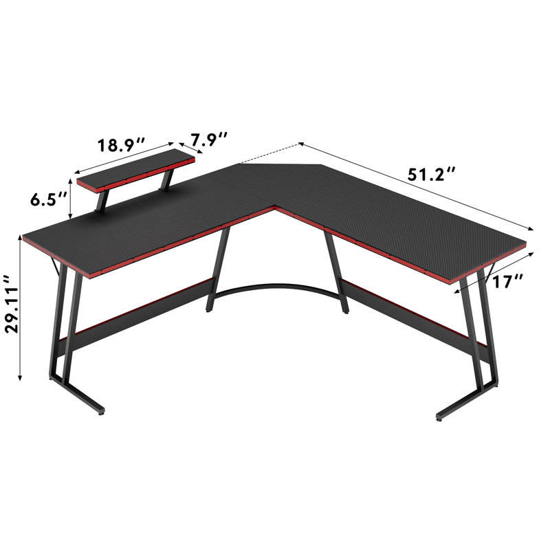 Bureau de jeu en L Makoy 51,2 po, Noir