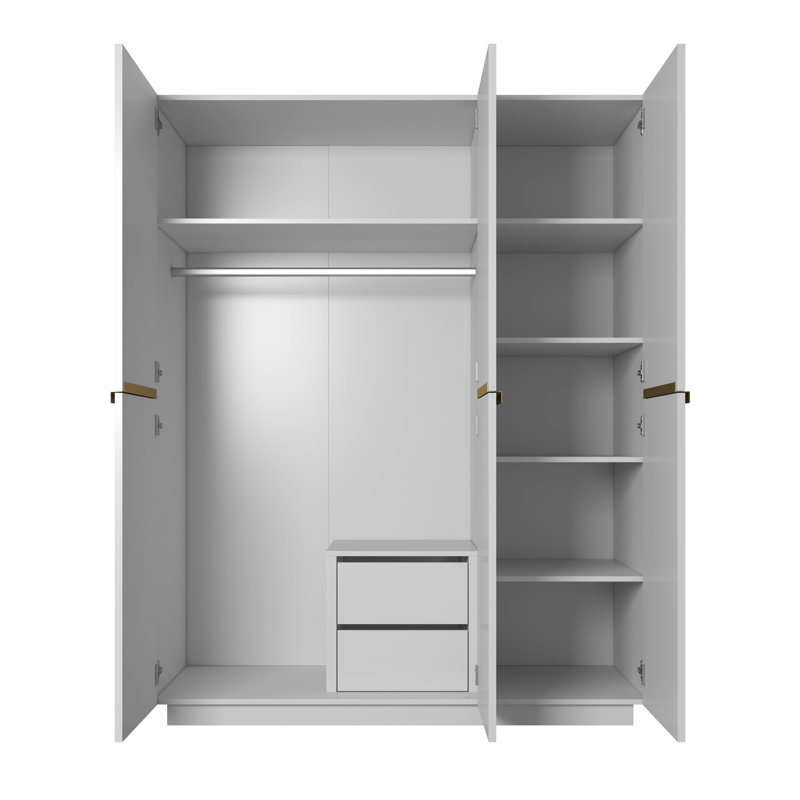 Altje 3 Door Manufactured Wood Wardrobe, White/Gold