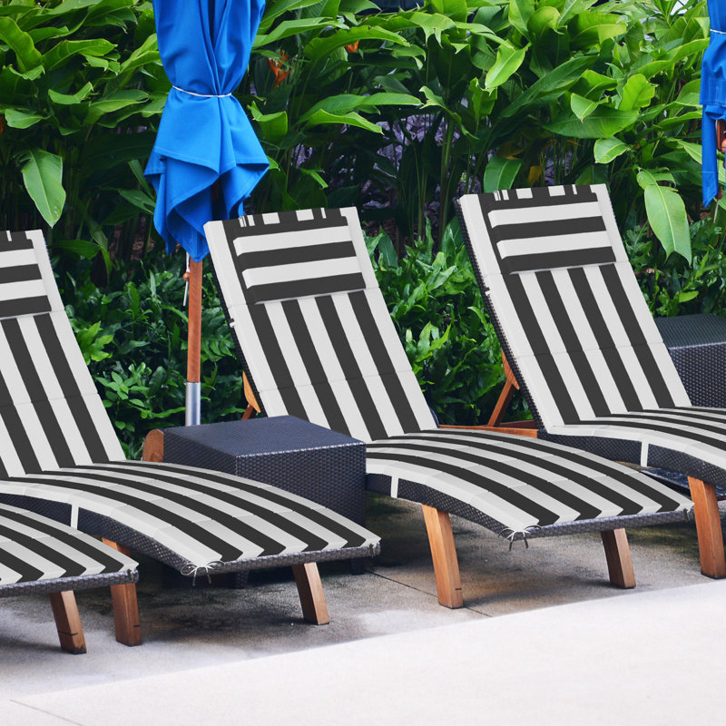 72''L X 21''W X 1.18''T Chaise Lounge Cushion Outdoor(Set Of 2), Black and White Stripe