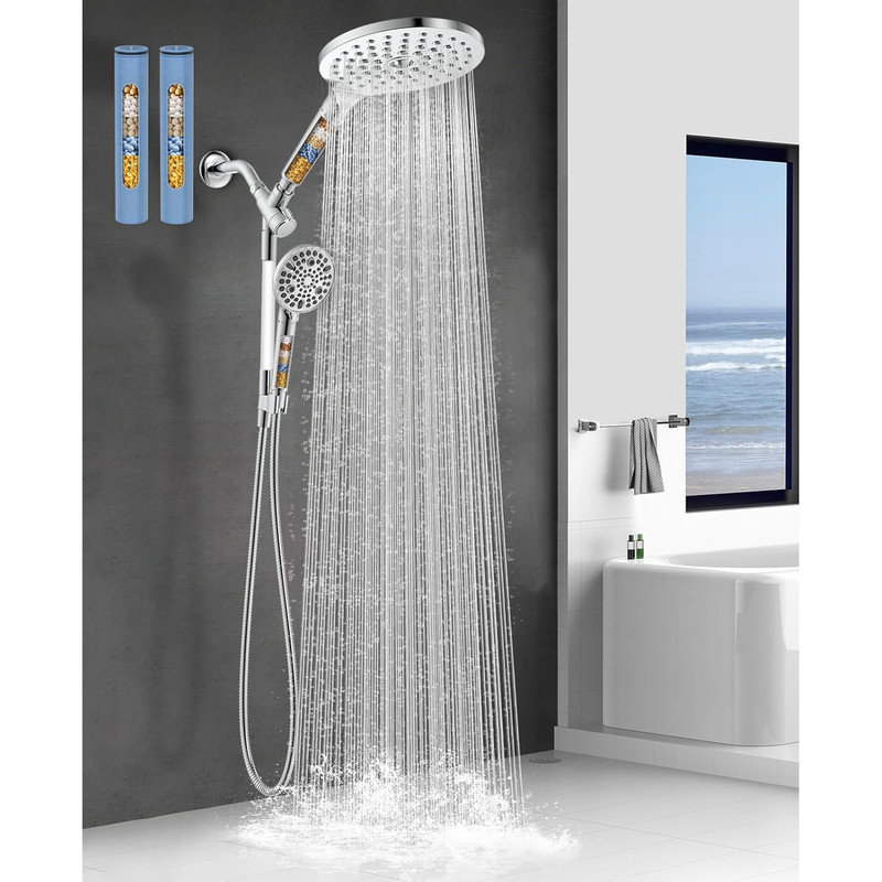 8'' Chrome Dual Filtered Rain Shower Head Combo with Handheld