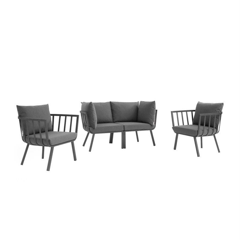 Modway Riverside 4 Piece Outdoor Patio Aluminum Set, Charcoal, Gray
