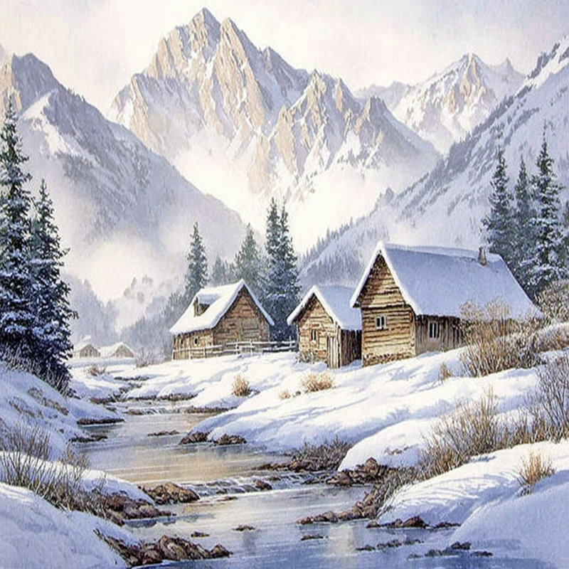 Art mural sur toile Riverside Cabin Peace, H 40 po x l 40 po