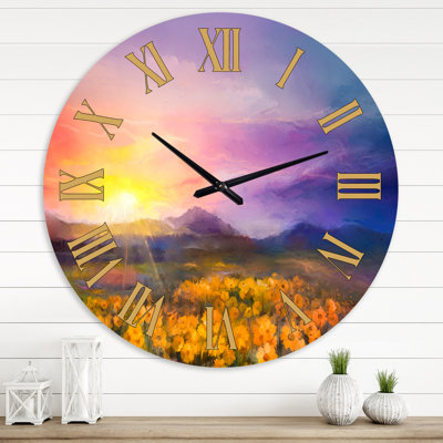 Yellow and Golden Daisy Flowers in Wildflower Meadows - Farmhouse wall clock
