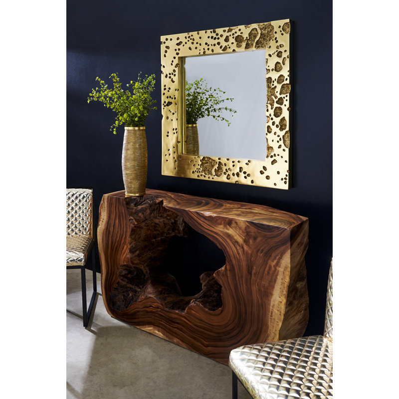 Transitional Square Gold Leaf Wood Accent Mirror