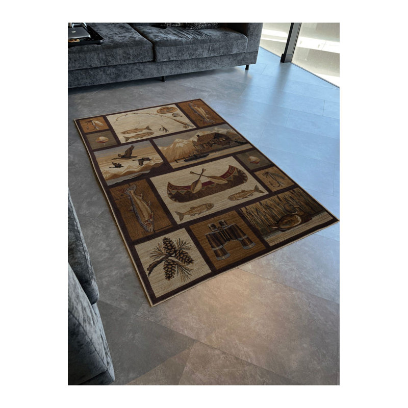 Tapis décoratif moderne à motif de poisson sauvage, Sous-tapis rectangulaire de 3 pi 3 po x 4 pi 11 po