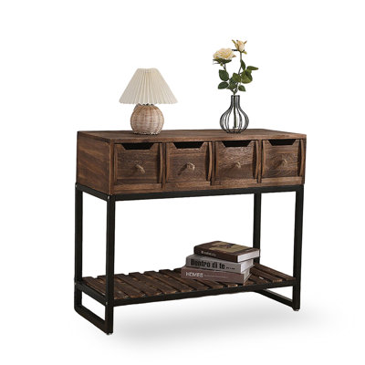 Dark Walnut Solid Wood Rectangular Console Table