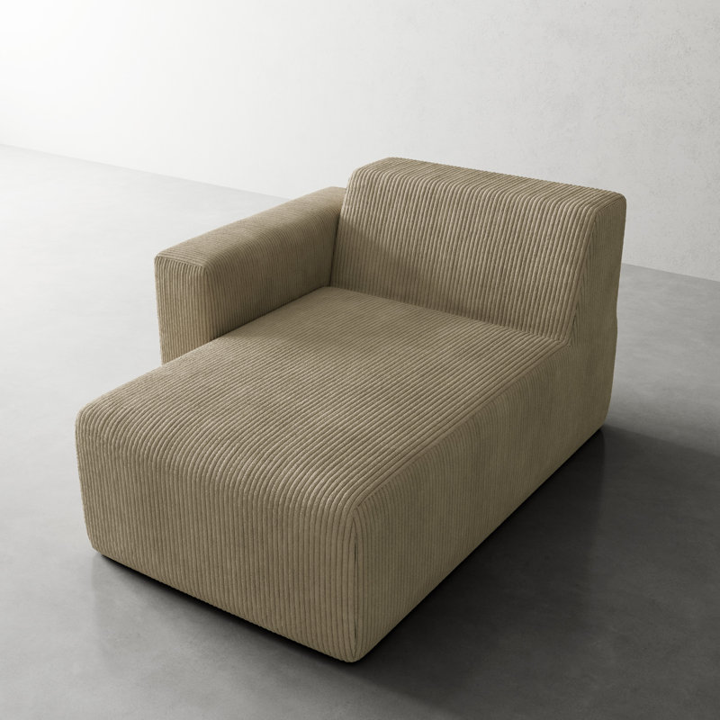 Chaise longue simple en velours côtelé Berlare, Kaki