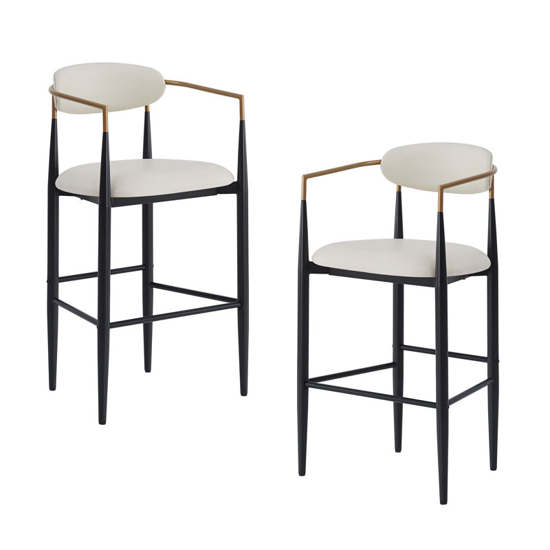 Ensemble de 2 tabourets de bar, tabourets de bar rembourrés à hauteur de comptoir avec dossier pour îlot de cuisine, pieds en fer