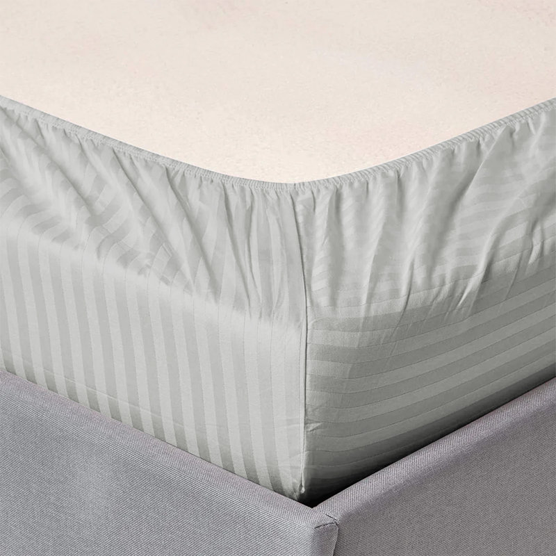 Premium Stripe Fitted Sheet - Deep Pocket, Wrinkle-Free, Ultra Soft Microfiber Bed Sheet, Silver Striped, Single (3')