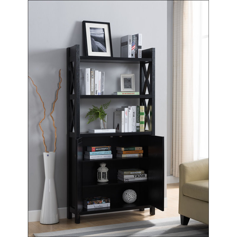 Gilchrist 69" H x 34" W 2-Door Standard Bookcase,Wooden Display,Storage Cabinet with 2 Shelves, Black
