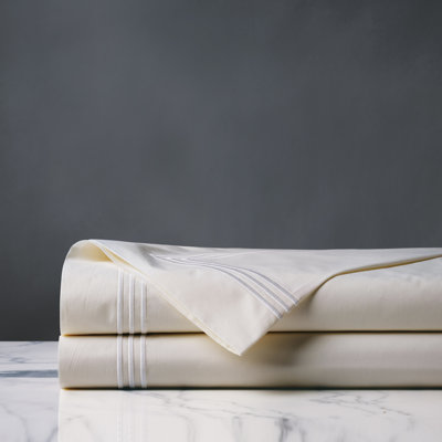 Tessa 100% Cotton Percale Striped Flat Sheet