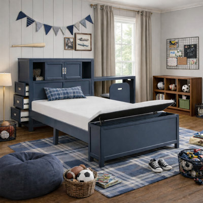 Beckett Modern Twin Captain's Bed with Bookcase Headboard and Built-In Desk