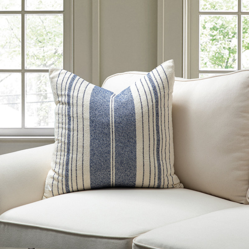 French Stripe Throw Pillow Cover And Insert, Down Blend, Blue