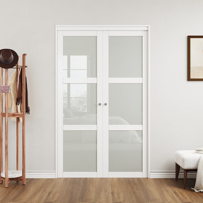 Porte pivotante 30 po x 80 po avec garde-corps en verre massif à portes françaises avec trousse de quincaillerie d'installation pour porte de 80 po de hauteur