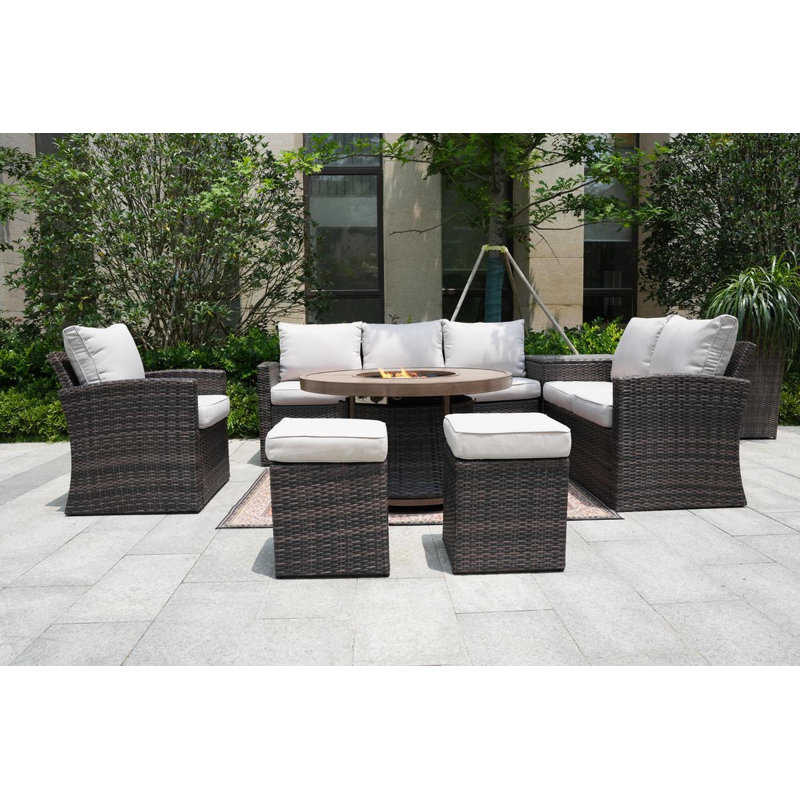 Areefa Wicker 8 - Person Patio Conversation Set with Cushions