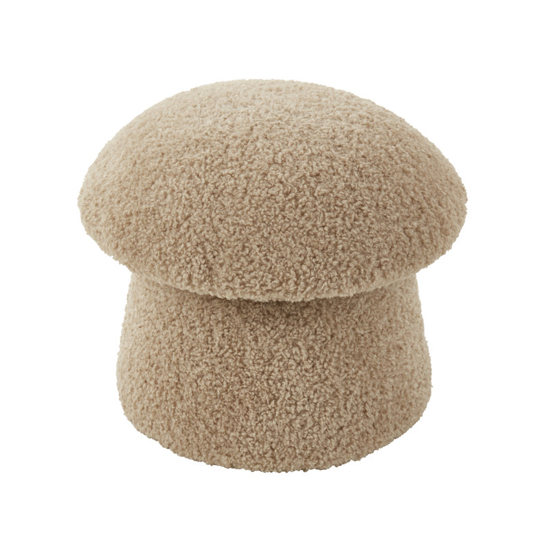 Mushroom Storage Ottoman – Sherpa Footrest with Hidden Storage, Decorative Accent Stool for Living Room or Bedroom, Ivory