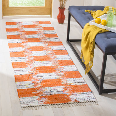 Tapis orange / gris en coton tissé à plat à la main Opie Ikat