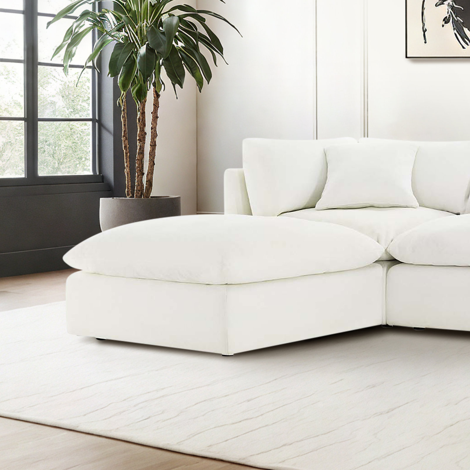 Annabella 41" Ottoman, Elite Ivory Textured Performance Chenille