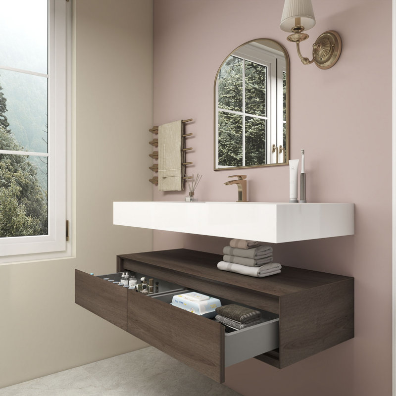 Alysa 48" Wall-Mounted Single Bathroom Vanity Set, Red  Oak