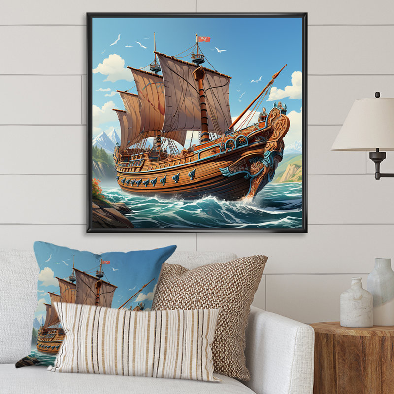 Bateau, voyage viking - Art mural classique, Cadre flottant noir, H 16 po x l 16 po x P 1 po