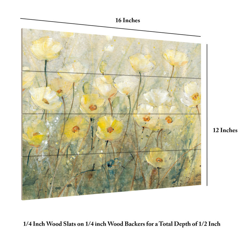 Été en fleurs II sur bois, H 12 po x l 16 po