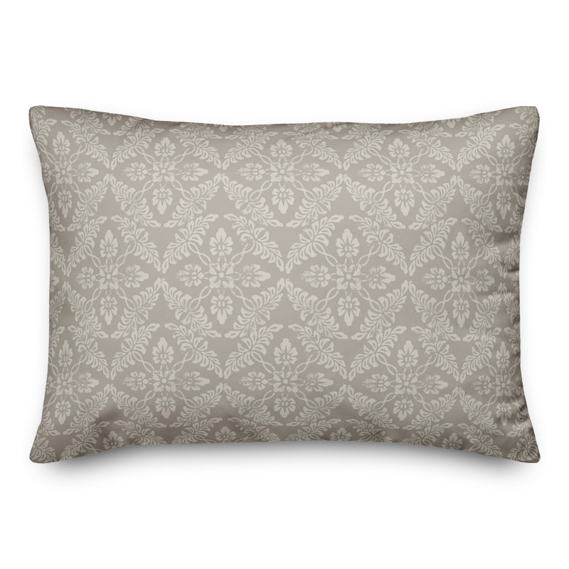 Amsden Outdoor Reversible Throw Pillow, Gray, Floral 1