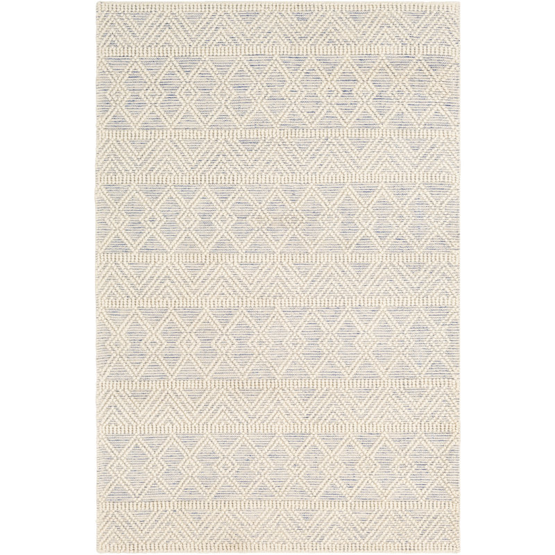 Tapis bleu / crème en laine tissé à plat à la main Tribeca, Rectangle 2 pi x 3 pi