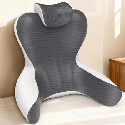 Coussin de lecture pour lit, soutien du dos et des accoudoirs, coussin lombaire et de soutien du dos, coussin pour chaise de lit, inclinable, pour jouer, travailler, se reposer, regarder la télévision (gris et blanc/56 cm)