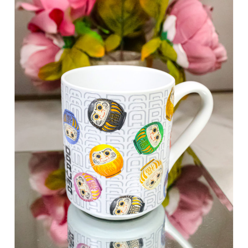 Tasse à café japonaise avec tasse à tuffeau Daruma Talisman Of Luck And Perseverance