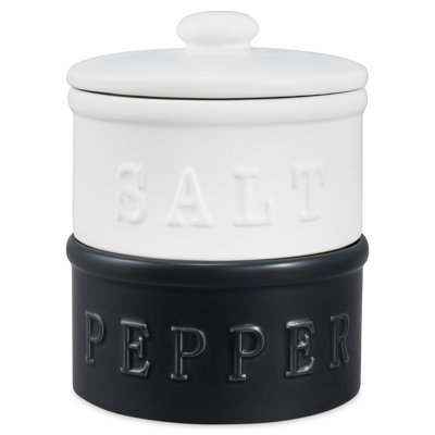 Salt And Pepper Bowls With Lid, Set Of 2 - Stackable Rustic Farmhouse Decor For Your Kitchen  - Ceramic Seasoning Holder For The Counter