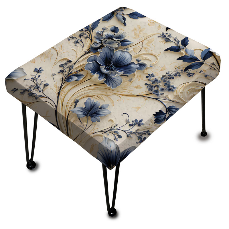 Repose-pieds rectangulaire en filigrane de vignes bleu cobalt à motif victorien II