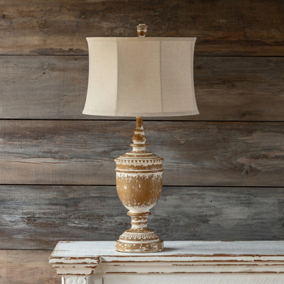 Lampe de table en résine avec abat-jour en lin