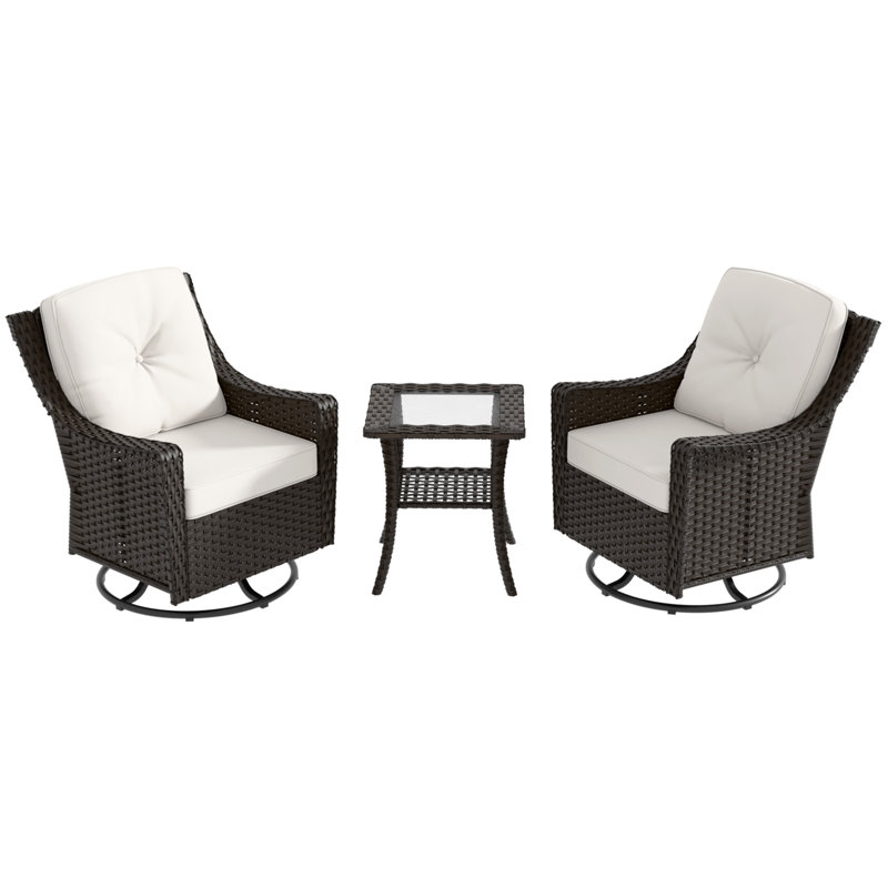 Azure Bay 3-Piece Brown Steel Wicker Outdoor Bistro Set with Blue Cushions