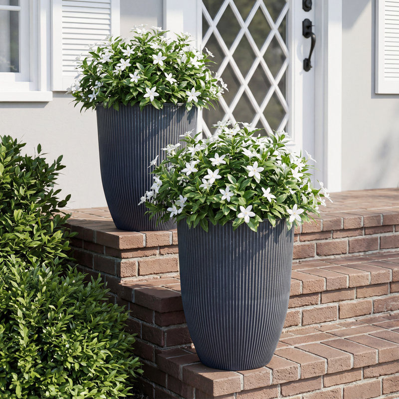 PE Tapered Round Pot Planters Set, Gray