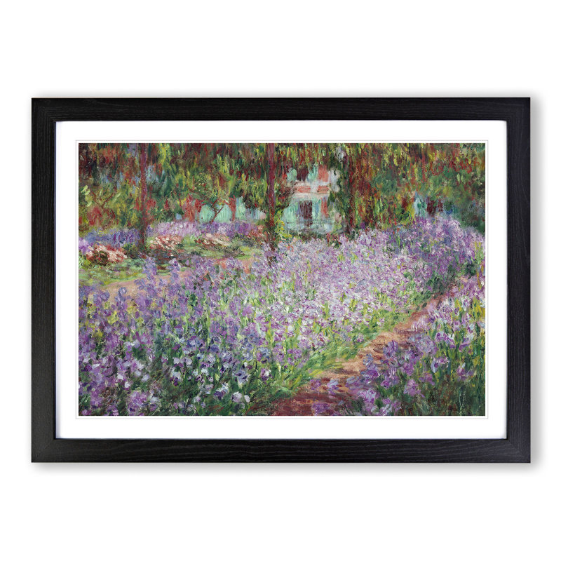 Irises in Monets Garden by Claude Monet - Picture Frame Painting on MDF, Black, 48cm H x 65cm W x 2cm D