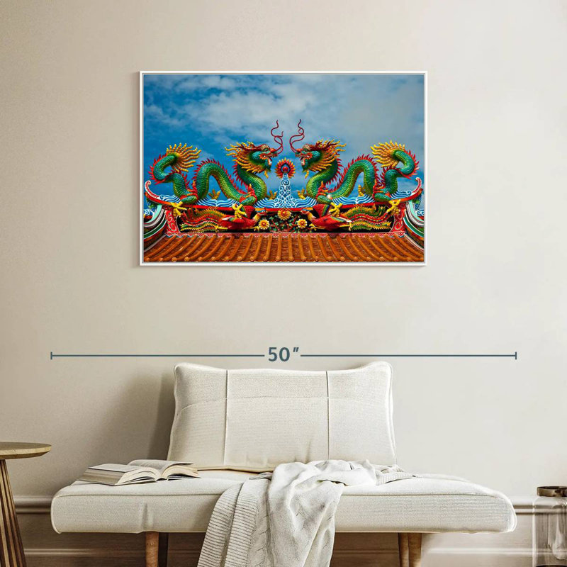 Simple dragon oriental, Cadre flottant blanc, 37 po x 25 po