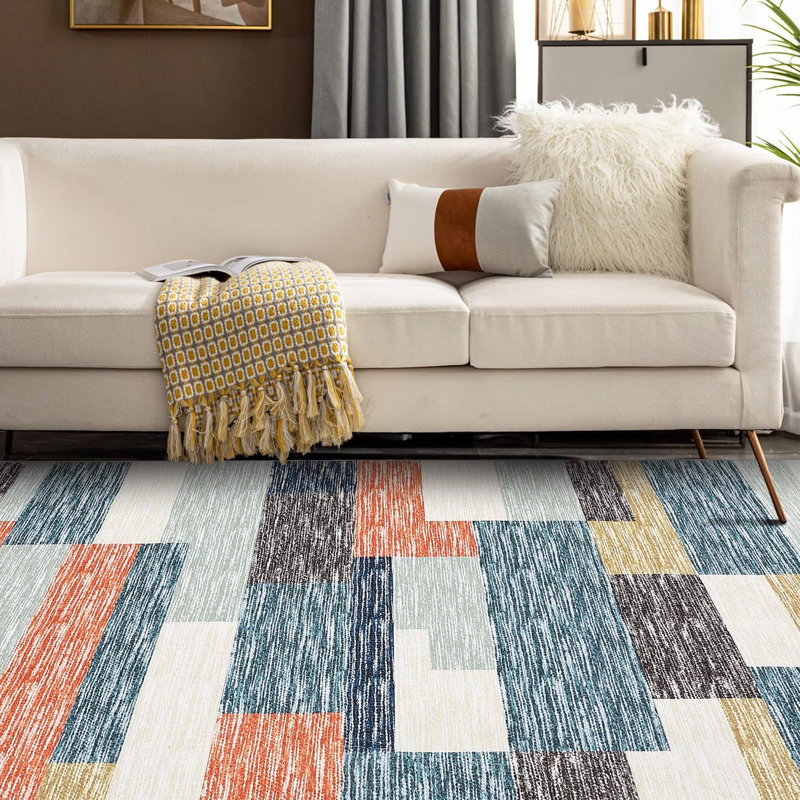 Washable Area Rugs 4x6 Modern Geometric Runner Rugs with Non-Slip Backing, Stain-Resistant Low Pile Throw Rug, Contemporary Accent Carpet for Hallway, Entryway, Multi Color