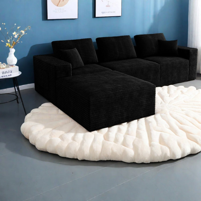 Canapés modulaires confortables, canapé noir moelleux en velours côtelé pour le salon